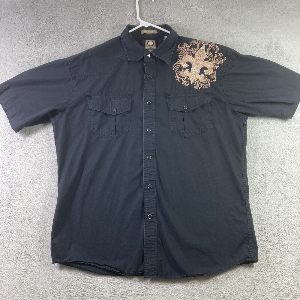 Lamasini Jeans Shirt Men Large Black Pearl Snap Bling Graphic Western Cowboy